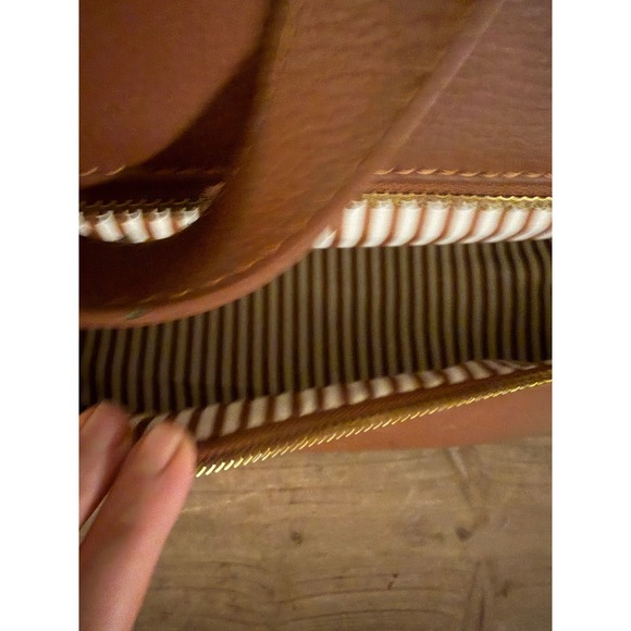 Joy Mangano Cognac Brown Pebbled Leather Tote Bag with Bottom Compartment - Picture 2 of 4